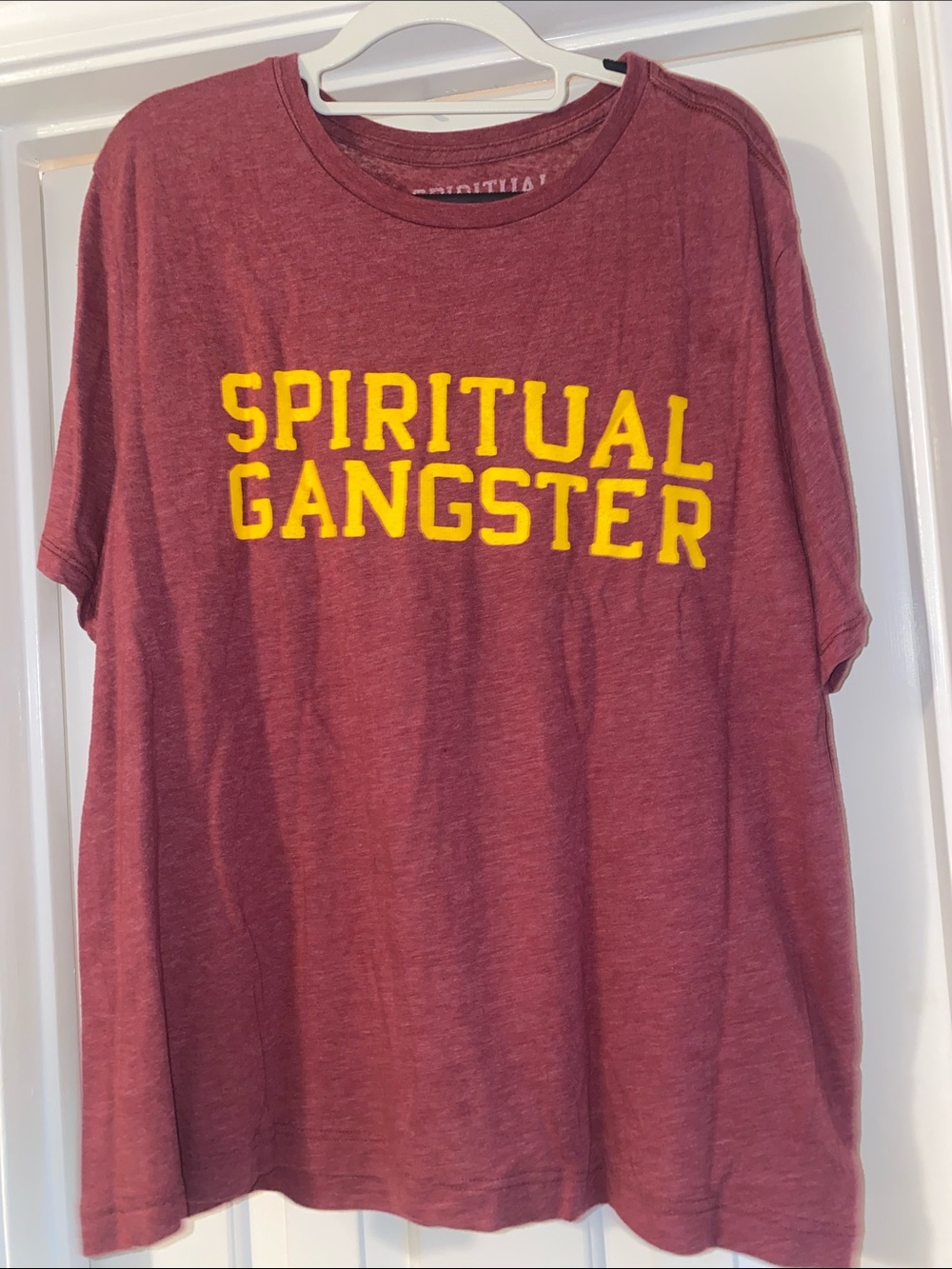 Spiritual Gangster Maroon Tee with Yellow Logo